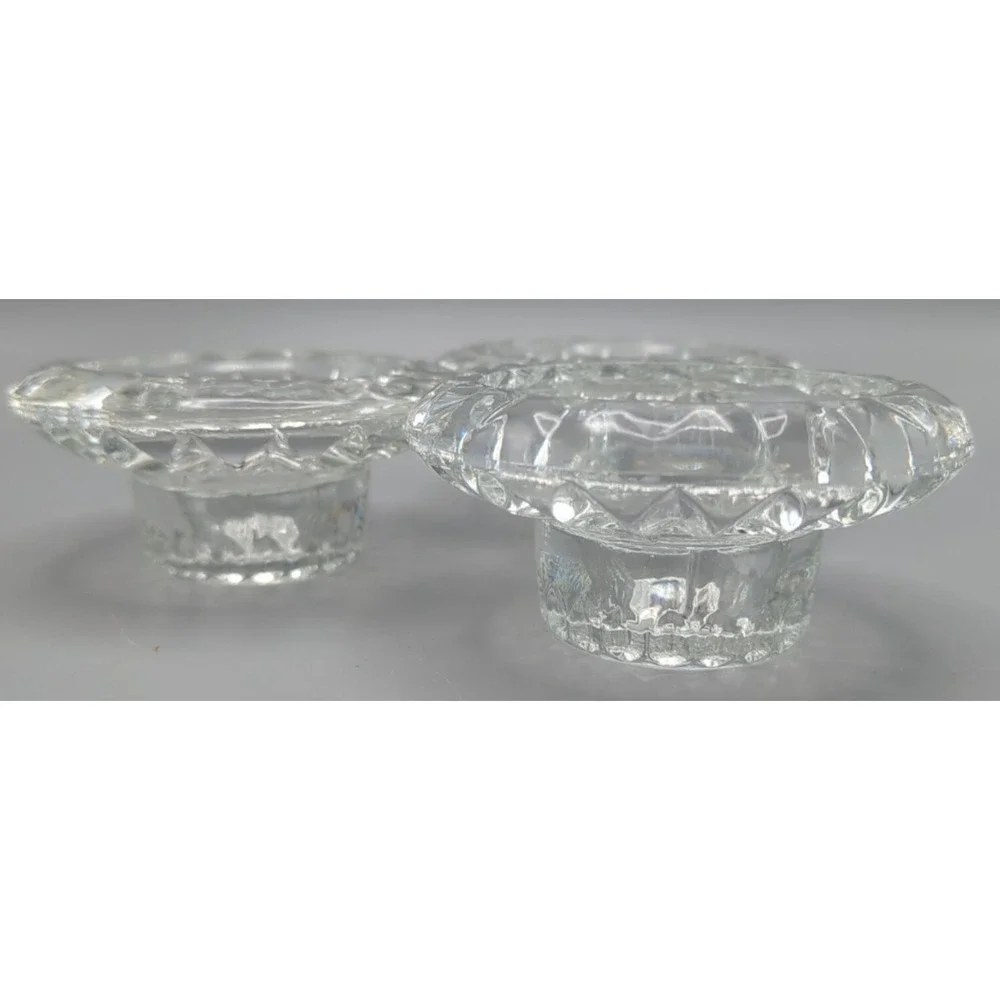 Vintage KIG Malaysia Pressed Glass Taper Candle Holders Set of 3 Scalloped 3.5